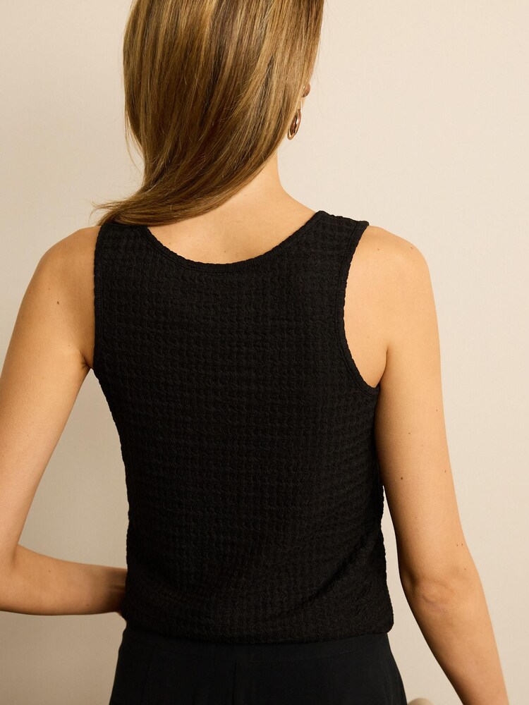 Black Textured Button Detail Vest Top - Image 2 of 4 Black Textured Button Detail Vest Top - Image 2 of 4