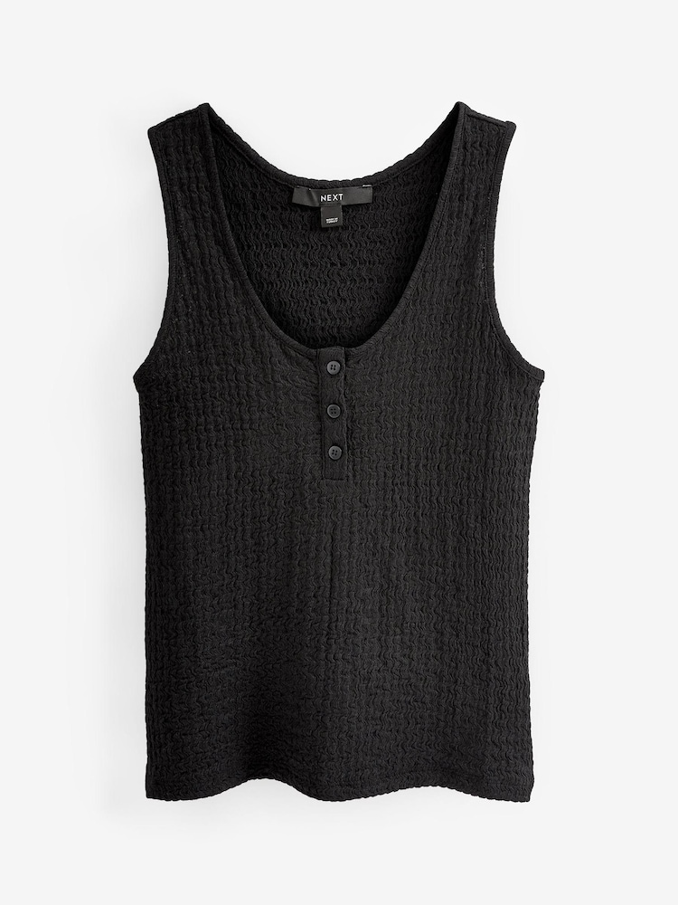 Black Textured Button Detail Vest Top - Image 4 of 4
