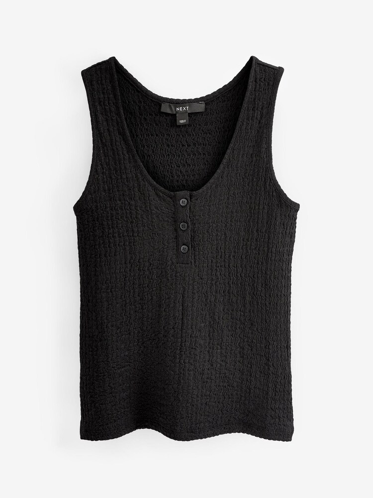 Black Textured Button Detail Vest Top - Image 4 of 4 Black Textured Button Detail Vest Top - Image 4 of 4