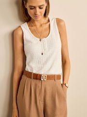 White Textured Button Detail Vest Top - Image 1 of 5