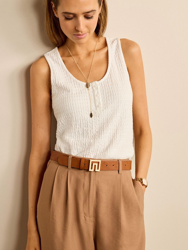 White Textured Button Detail Vest Top - Image 1 of 5