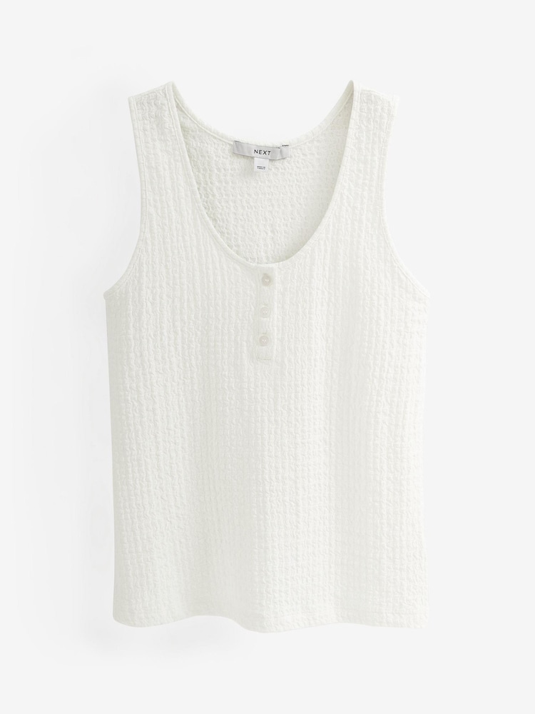 White Textured Button Detail Vest Top - Image 5 of 5