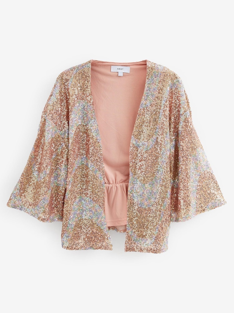 Roségold - Funkelnder Kimono mit irisierenden Pailletten - Bild 5 von 5