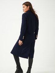 Navy Revere Collar Coat - Image 2 of 7