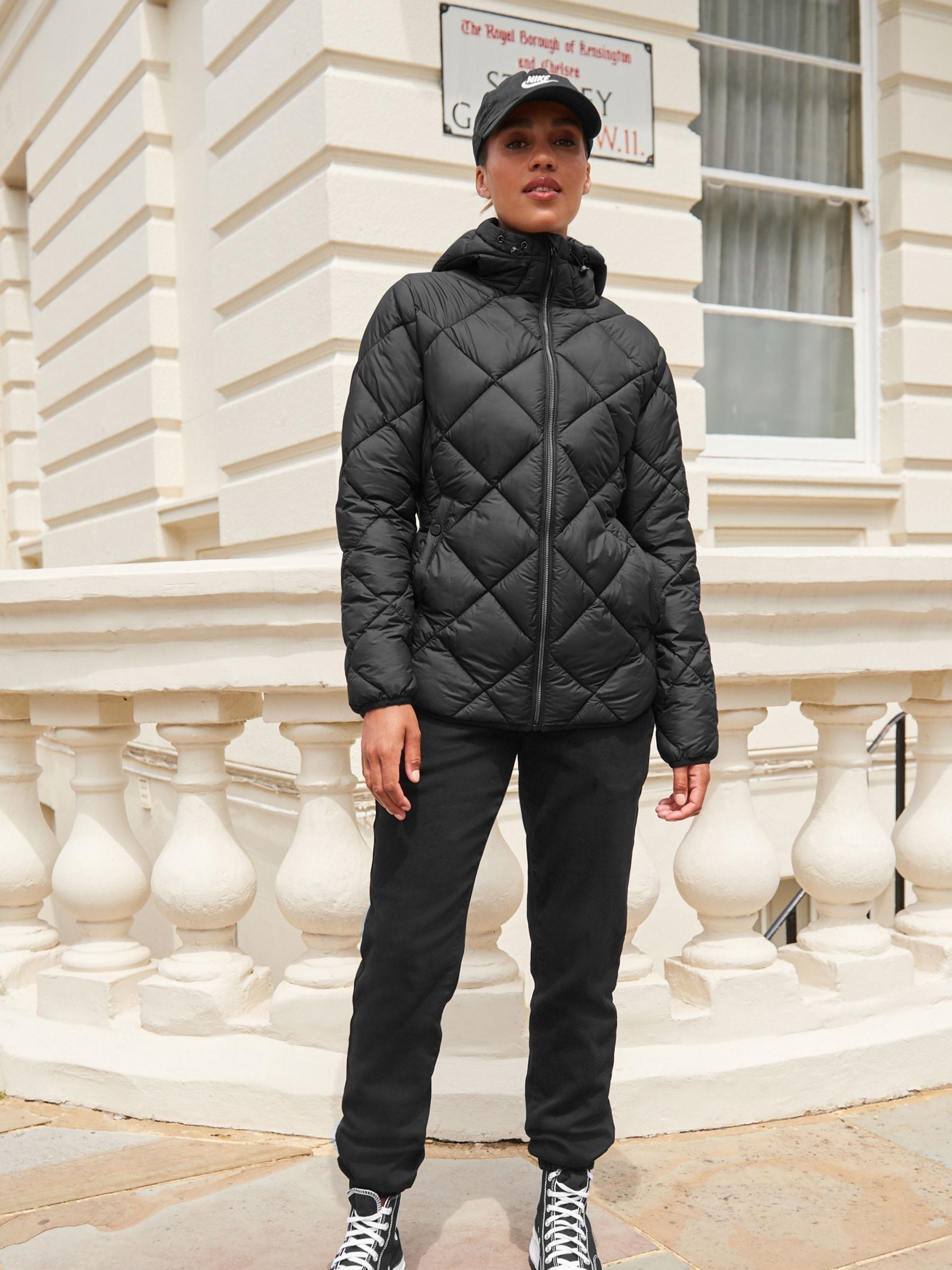 Black Quilted Lightweight Hooded Jacket