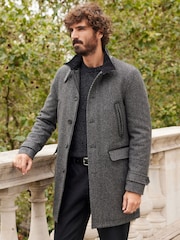 Charcoal Grey Wool Blend Four Pocket Funnel Neck Coat - Image 1 of 12