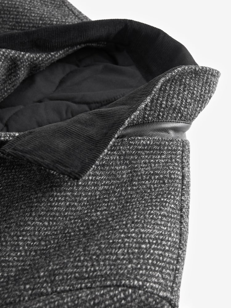 Charcoal Grey Wool Blend Four Pocket Funnel Neck Coat - Image 12 of 12