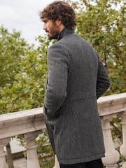 Charcoal Grey Wool Blend Four Pocket Funnel Neck Coat - Image 3 of 12