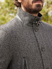 Charcoal Grey Wool Blend Four Pocket Funnel Neck Coat - Image 4 of 12