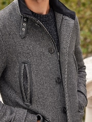 Charcoal Grey Wool Blend Four Pocket Funnel Neck Coat - Image 5 of 12