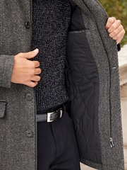 Charcoal Grey Wool Blend Four Pocket Funnel Neck Coat - Image 6 of 12