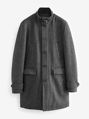 Charcoal Grey Wool Blend Four Pocket Funnel Neck Coat - Image 7 of 12