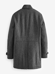 Charcoal Grey Wool Blend Four Pocket Funnel Neck Coat - Image 8 of 12