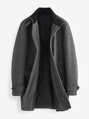 Charcoal Grey Wool Blend Four Pocket Funnel Neck Coat - Image 9 of 12