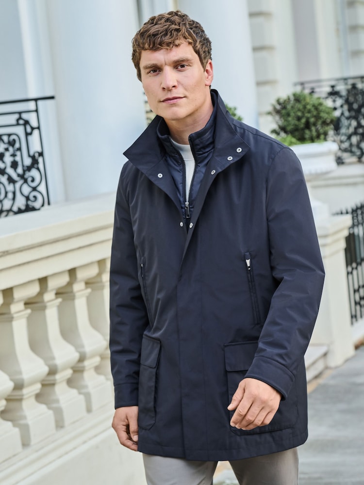 Navy Shower Resistant Four Pocket Funnel Neck Coat - Image 1 of 11