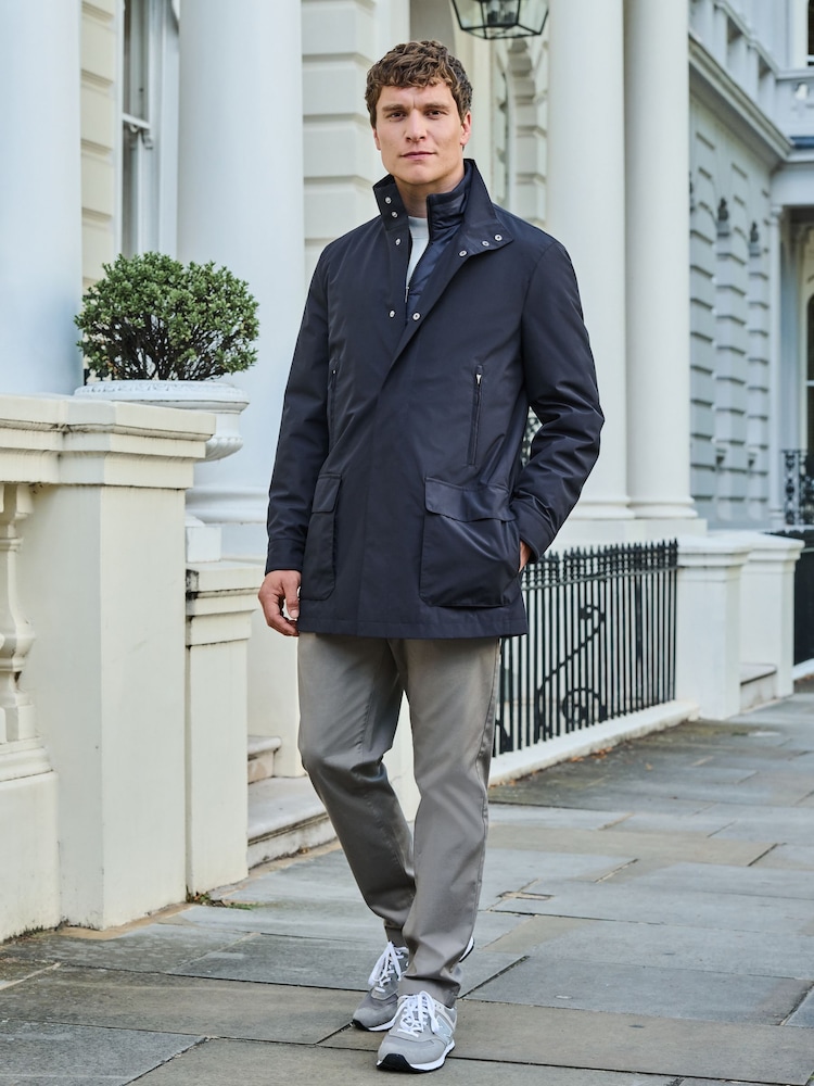 Navy Shower Resistant Four Pocket Funnel Neck Coat - Image 2 of 11