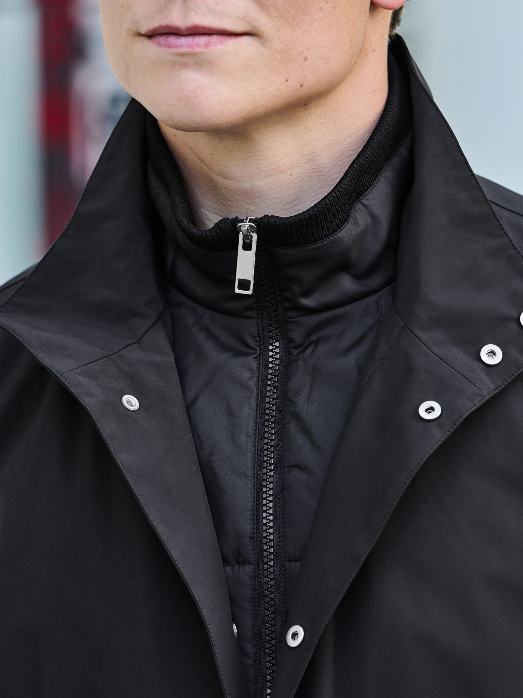 Buy Black Shower Resistant Four Pocket Funnel Neck Coat from Buy Black Shower Resistant Four Pocket Funnel Neck Coat from
