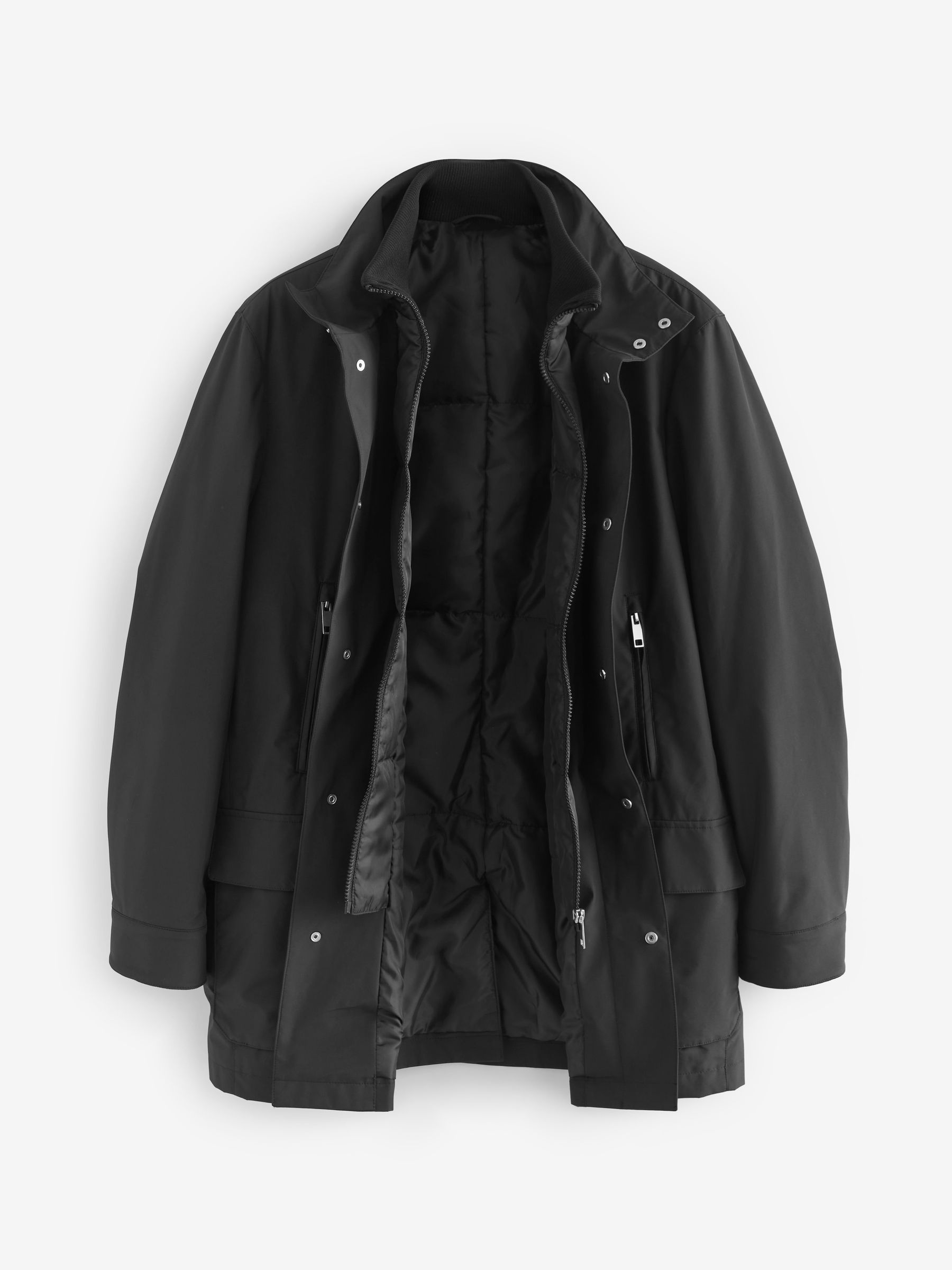Buy Black Shower Resistant Four Pocket Funnel Neck Coat from Buy Black Shower Resistant Four Pocket Funnel Neck Coat from