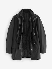 Black Shower Resistant Four Pocket Funnel Neck Coat - Image 7 of 10