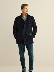 Navy Blue Four Pocket Funnel Neck Coat - Image 2 of 11