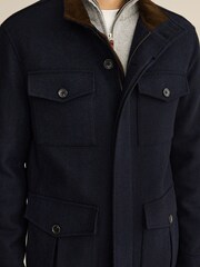 Navy Blue Four Pocket Funnel Neck Coat - Image 4 of 11