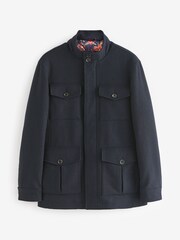 Navy Blue Four Pocket Funnel Neck Coat - Image 7 of 11