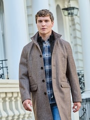 Cream Wool Blend Mock Gilet Herringbone Padded Coat - Image 1 of 10