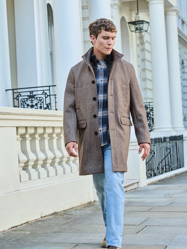 Cream Wool Blend Mock Gilet Herringbone Padded Coat - Image 2 of 10