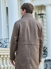 Cream Wool Blend Mock Gilet Herringbone Padded Coat - Image 3 of 10