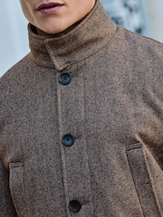 Cream Wool Blend Mock Gilet Herringbone Padded Coat - Image 4 of 10