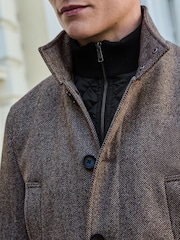 Cream Wool Blend Mock Gilet Herringbone Padded Coat - Image 5 of 10