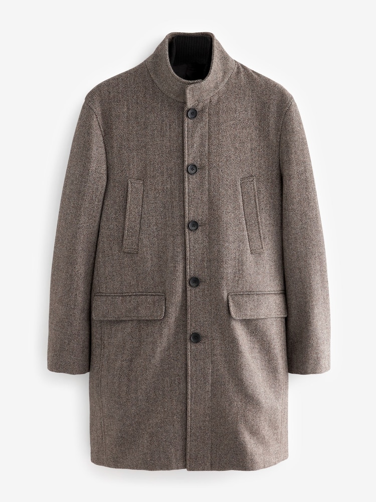 Cream Wool Blend Mock Gilet Herringbone Padded Coat - Image 6 of 10