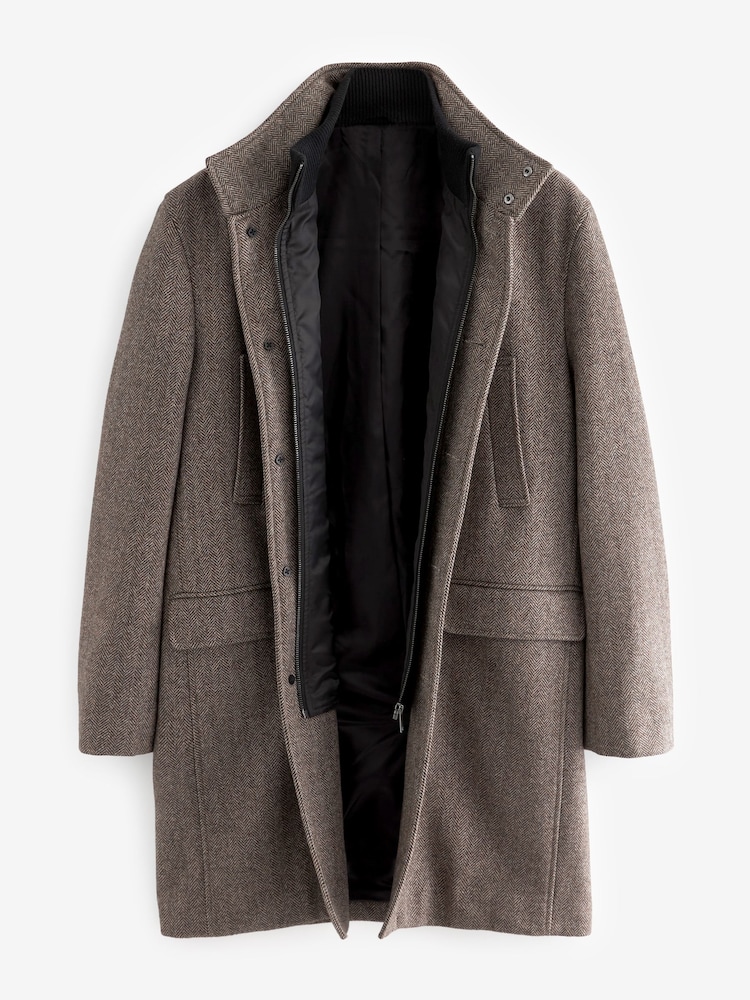 Cream Wool Blend Mock Gilet Herringbone Padded Coat - Image 7 of 10