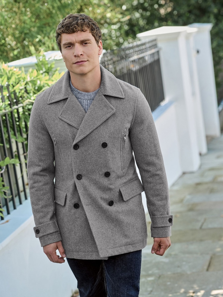 Light Grey Wool Rich Double Breasted Peacoat - Image 1 of 9