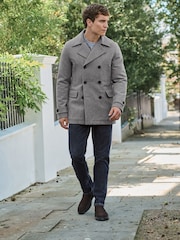 Light Grey Wool Rich Double Breasted Peacoat - Image 2 of 9