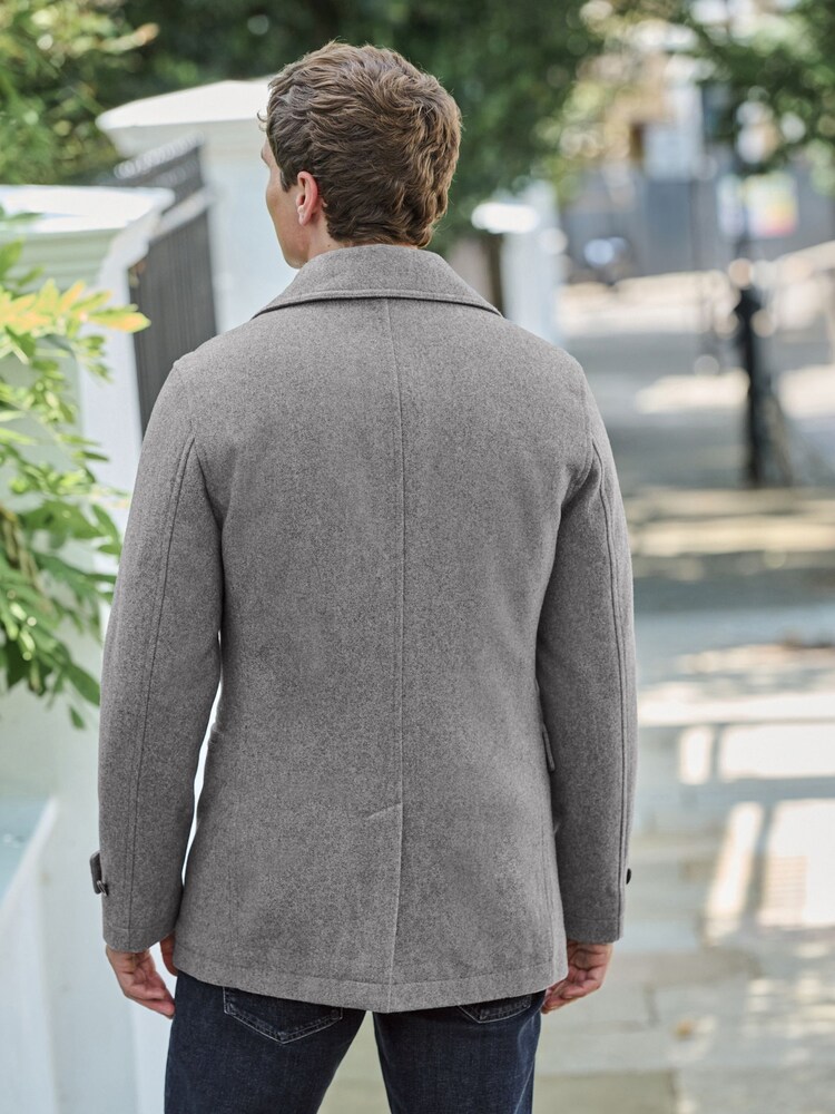 Light Grey Wool Rich Double Breasted Peacoat - Image 3 of 9