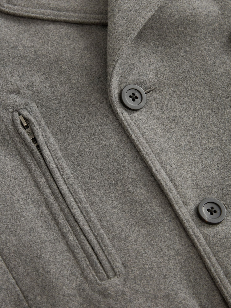 Light Grey Wool Rich Double Breasted Peacoat - Image 9 of 9