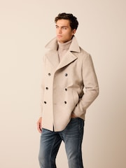 Neutrale Farbe - Weiche Cabanjacke mit Fischgrätmuster - Bild 1 von 13