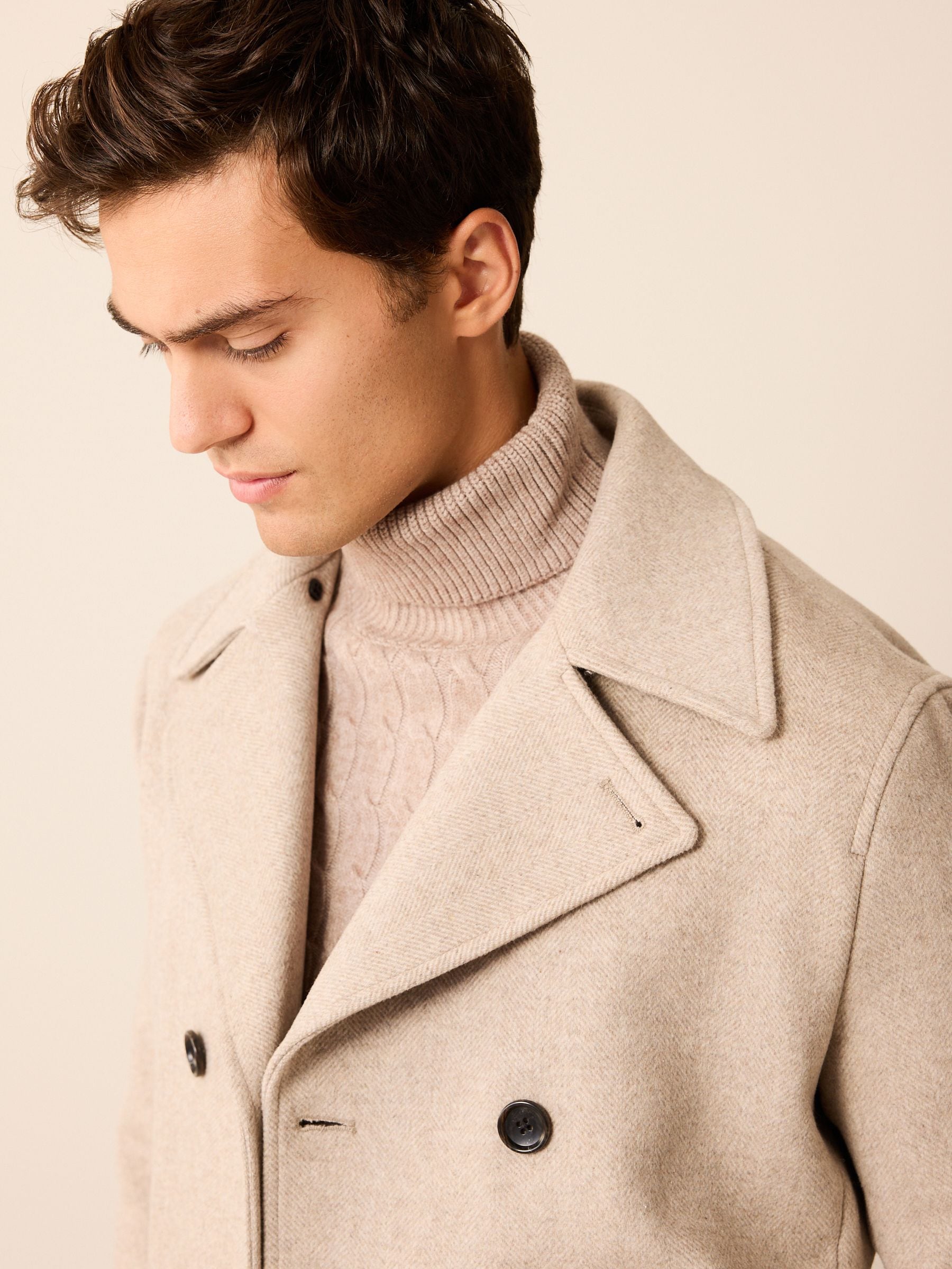 Buy Neutral Soft Touch Herringbone Peacoat from Next Luxembourg