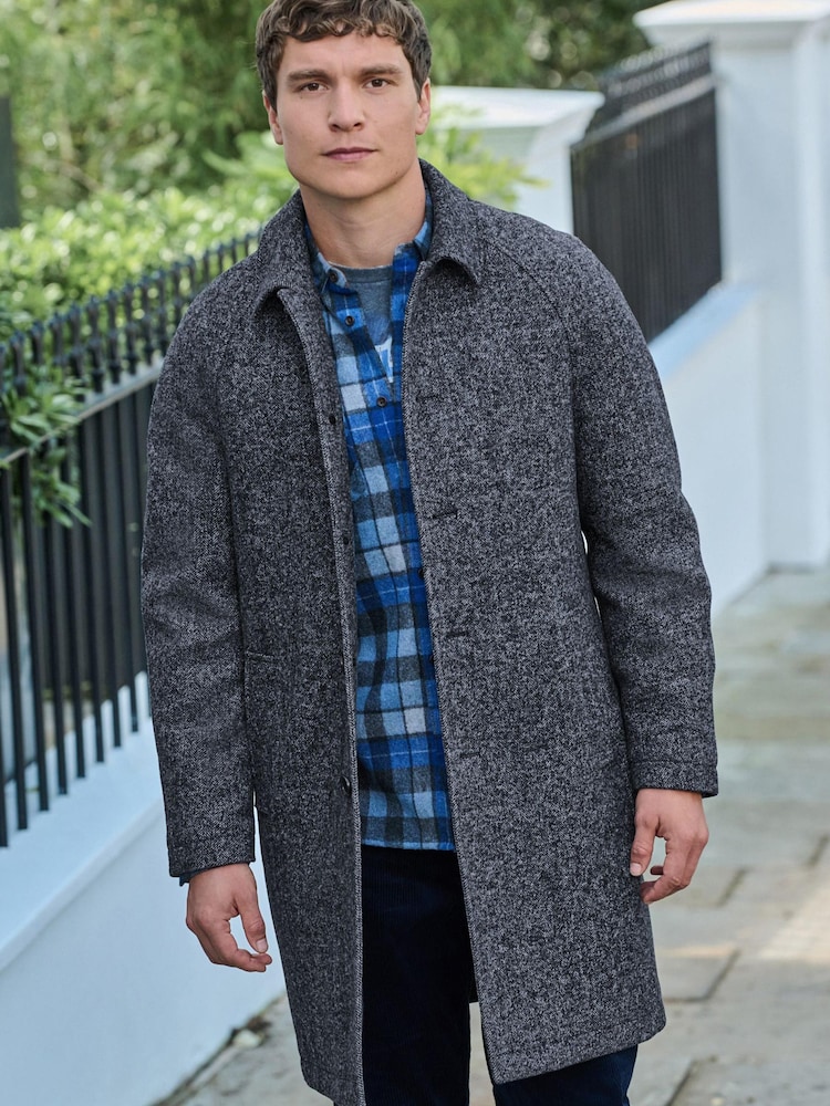 Grey Textured Wool Rich Car Coat - Image 1 of 9 Grey Textured Wool Rich Car Coat - Image 1 of 9
