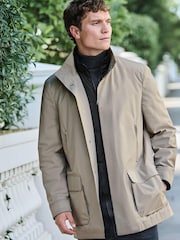 Light Grey Shower Resistant Four Pocket Funnel Neck Coat - Image 1 of 10