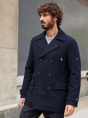 Navy Blue Wool Rich Double Breasted Peacoat - Image 1 of 12