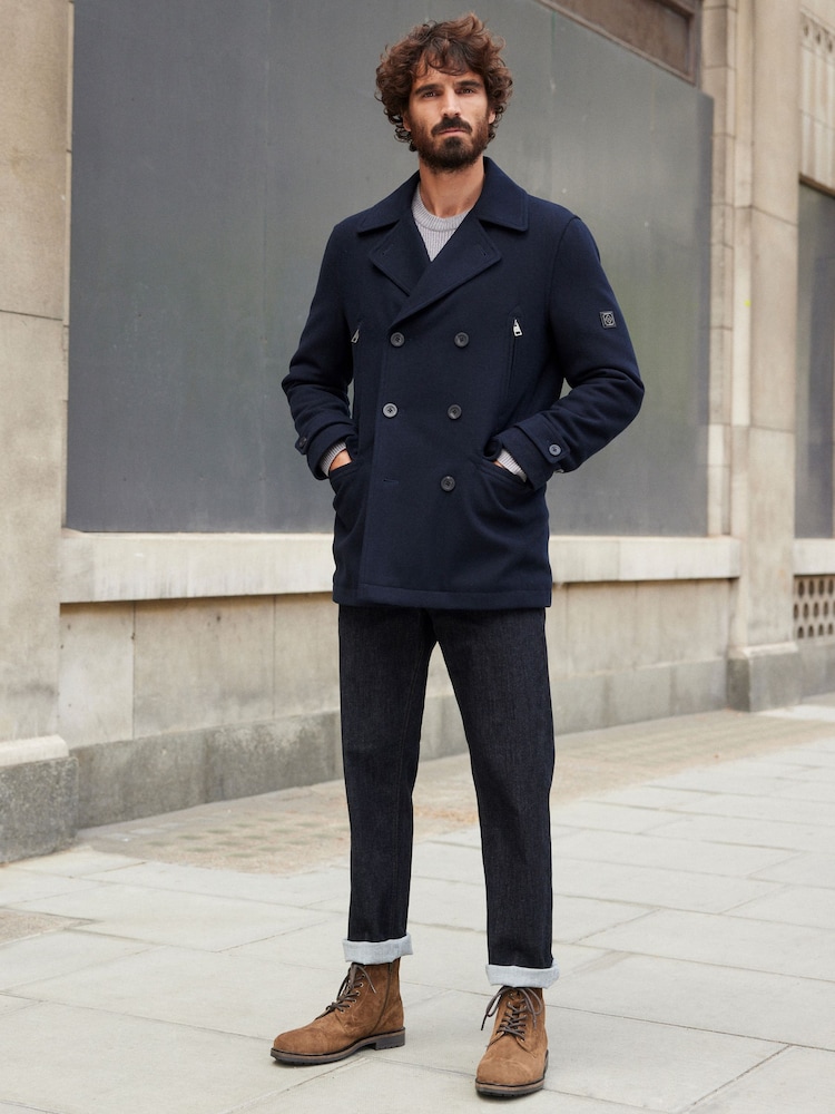 Navy Blue Wool Rich Double Breasted Peacoat - Image 3 of 12