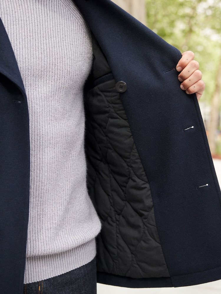 Navy Blue Wool Rich Double Breasted Peacoat - Image 6 of 12
