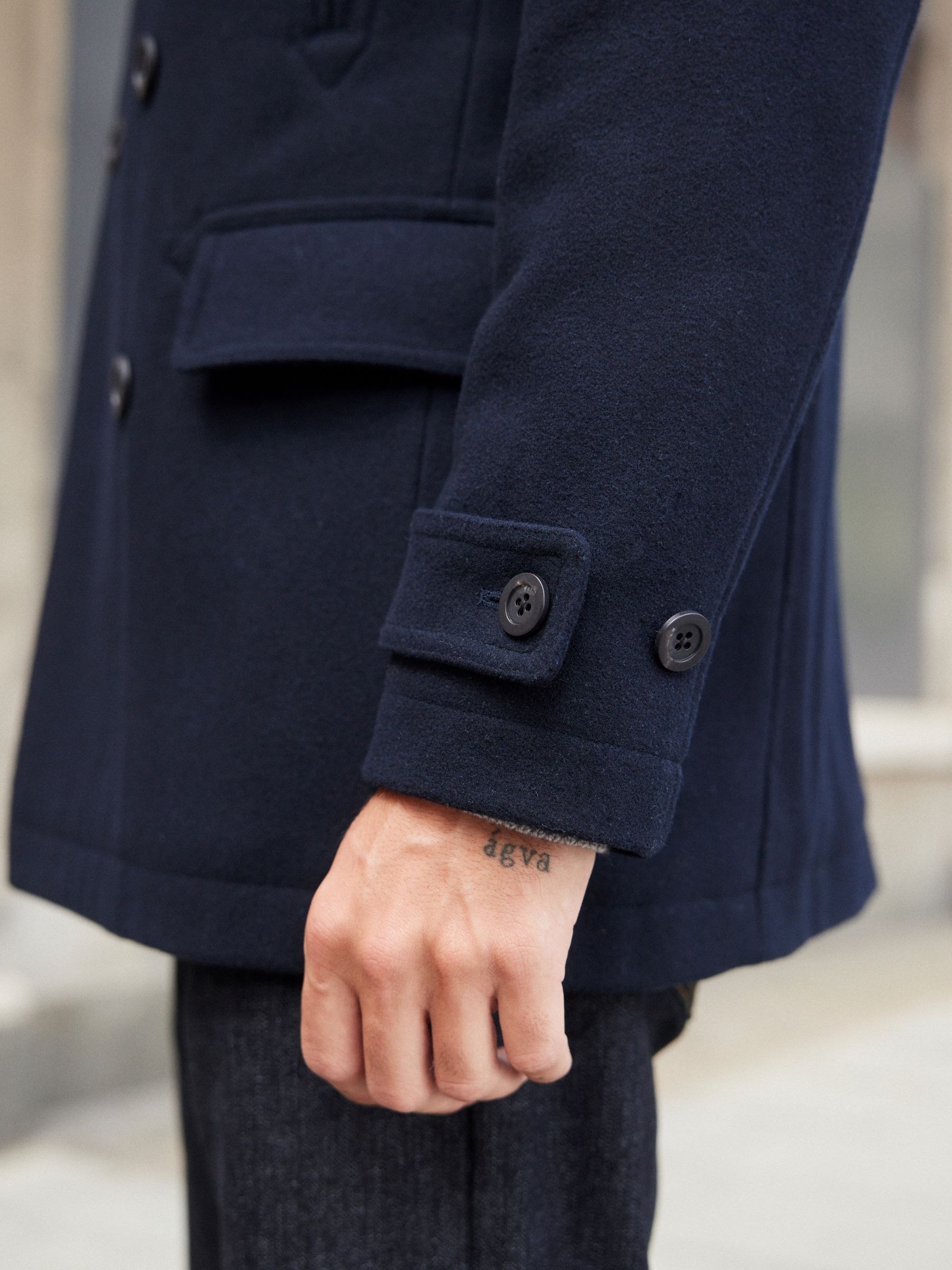 Lucca Wool Blend River Coat（rich navy） Black regular fit wool blend coat | River Island