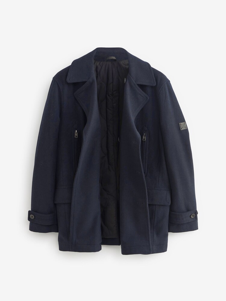 Navy Blue Wool Rich Double Breasted Peacoat - Image 9 of 12