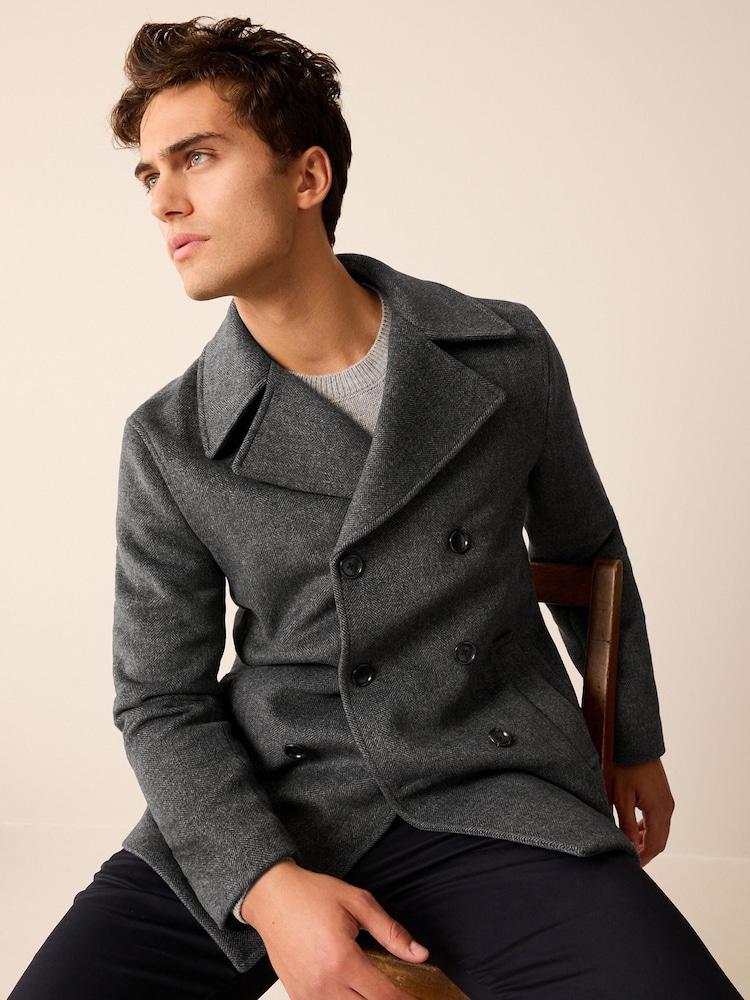 Anthrazitgrau - Weiche Cabanjacke mit Fischgrätmuster - Bild 2 von 10 Anthrazitgrau - Weiche Cabanjacke mit Fischgrätmuster - Bild 2 von 10