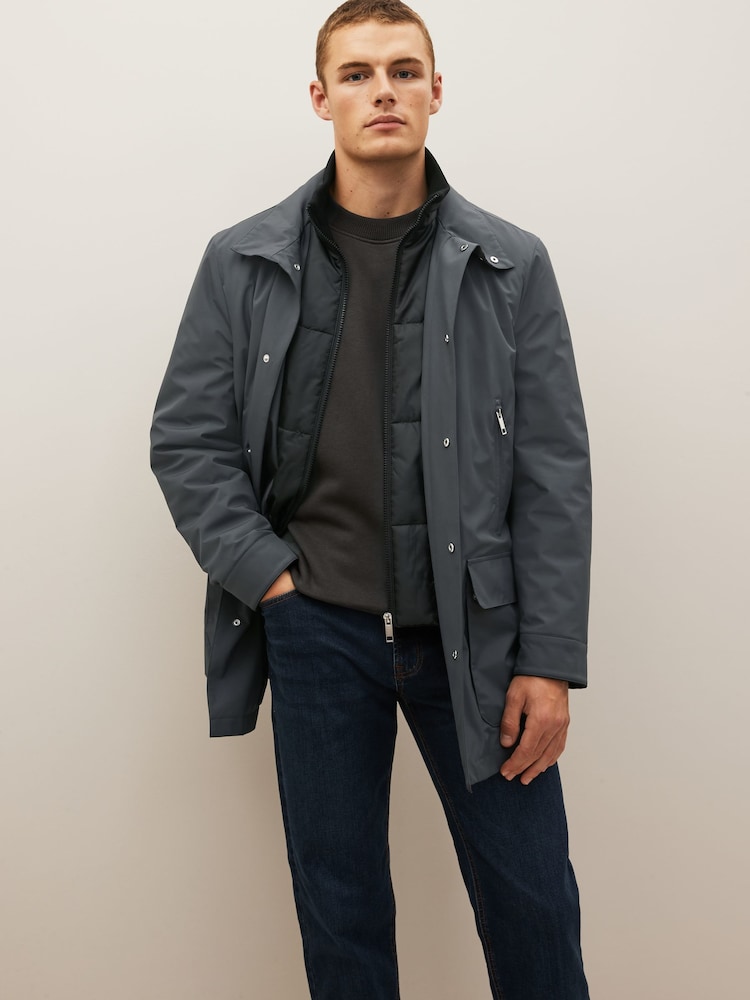 Grey Shower Resistant Four Pocket Funnel Neck Coat - Image 1 of 15