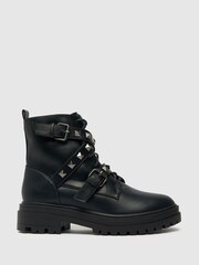 Schuh Arabella Black Hardware Lace-Up Boots - Image 1 of 4