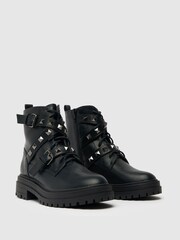 Schuh Arabella Black Hardware Lace-Up Boots - Image 2 of 4